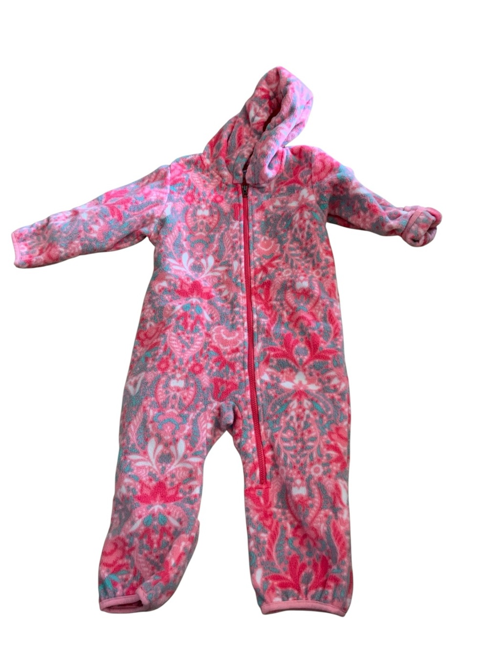Columbia Girls' Pink Floral Hooded Fleece One-Piece Footie12-18 months